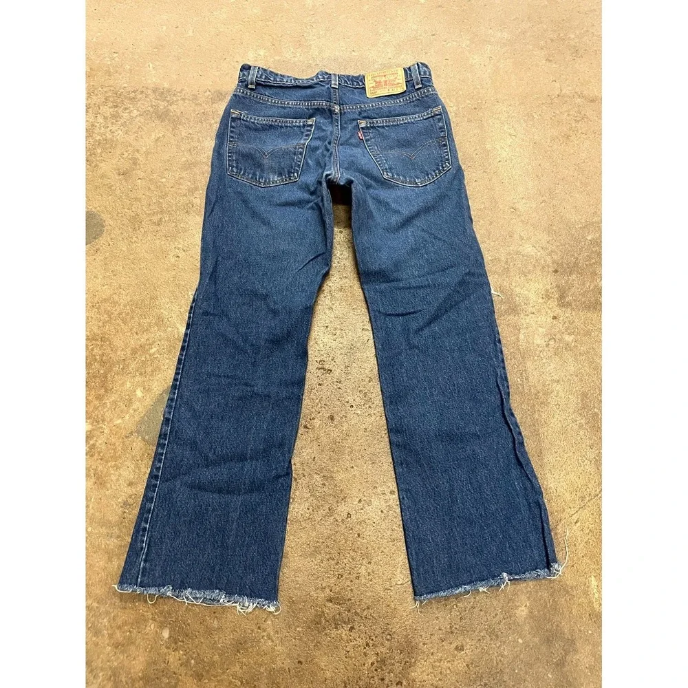 Vintage Levi's 517 Bootcut Jeans Mens 33x34 Blue Denim Distressed Cotton Raw Hem